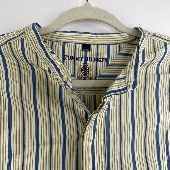 Tommy Hilfiger stripped collarless button up Long Sleeve men's shirt size XL - Picture 2 of 12